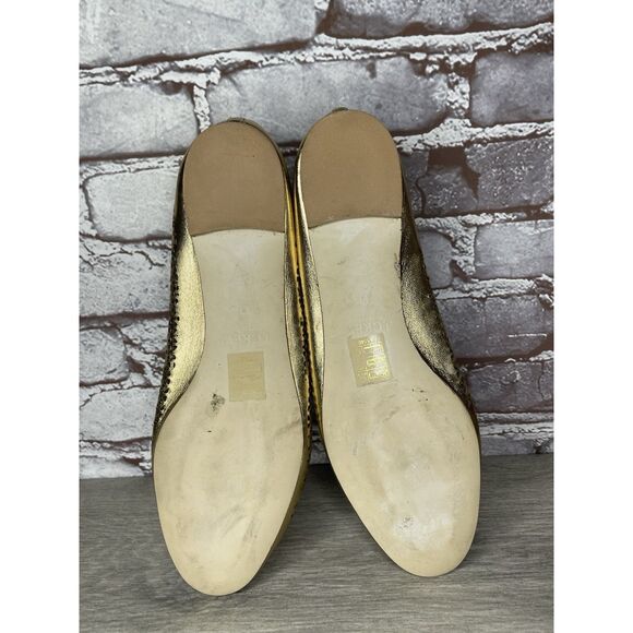 J.Crew Nora Metallic Gold Leather Perforated Ballet Flats Women’s Sz 10M US/41EU - Picture 6 of 16